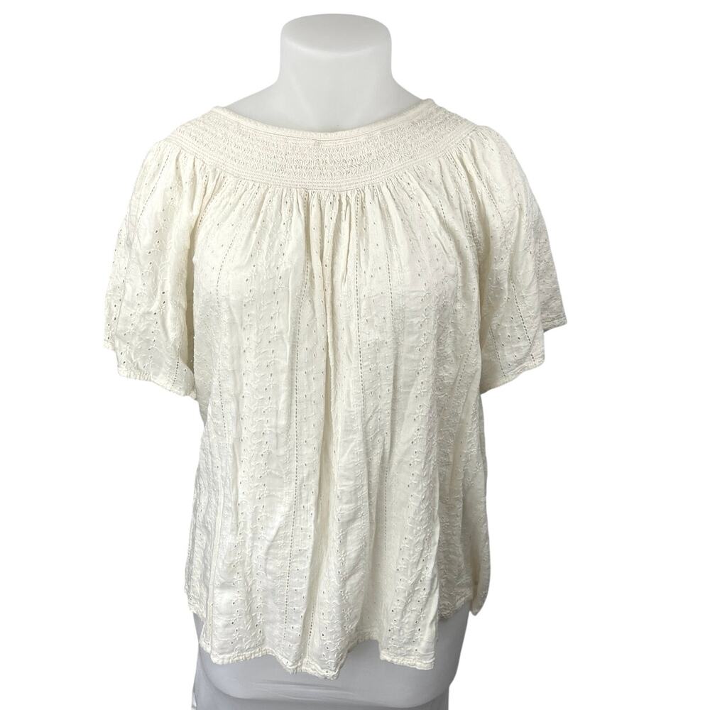 Old Navy White Short Sleeve Floral Eyelet Embroidered Smocked Blouse Top Size 4X